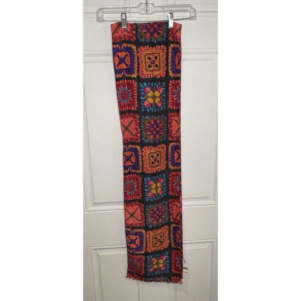 Vintage New York Studio 100% Silk Long Scarf Square Patchwork Pop Art Y2K